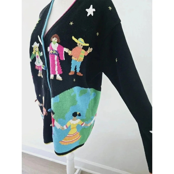 Storybook Knits Kids Children Around The World Peace On Earth Cardigan Sweater M - Picture 3 of 11
